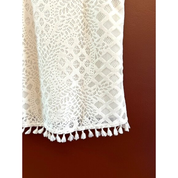Vineyard Vines Women's White Lace Printed Sleeveless Lynn Top Small Fringe Hem - Picture 4 of 5